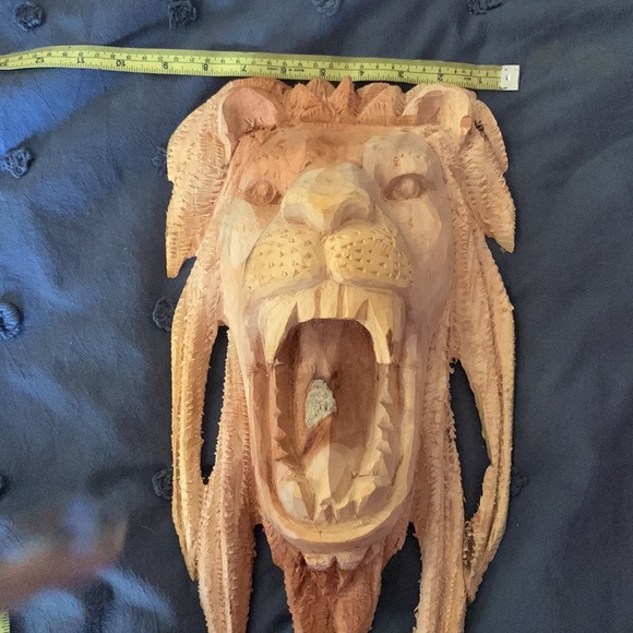 Hand carved one of a kind Lion Head wall art from Jamaica Natural finish. - Picture 2 of 5